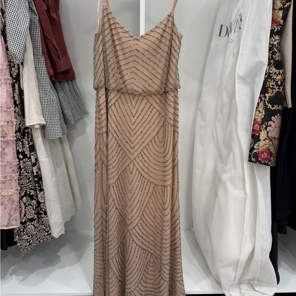 Adrianna Papell Beaded Nude/Tan Maxi Dress